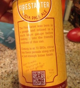 Bonfire Brewery Firestarter India Pale Ale QR Code Label
